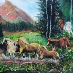نقاشی رنگ روغن از  اسب ها