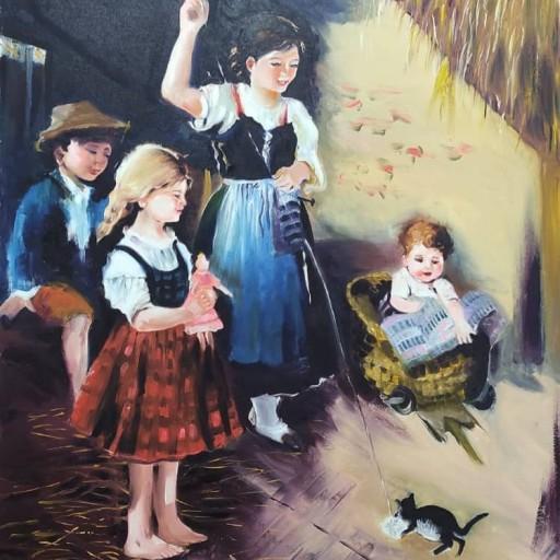 نقاشی رنگ روغن مادر و فرزندان