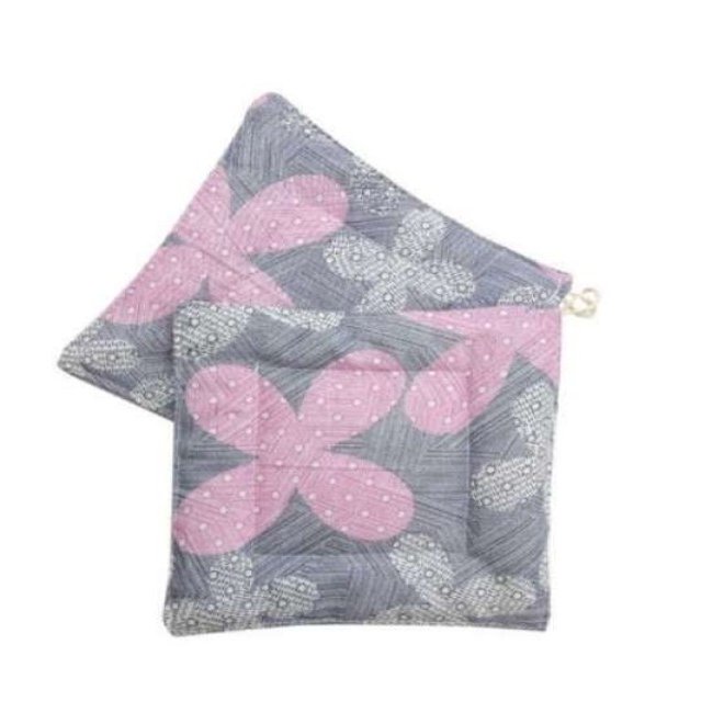 سرویس پارچه ای 11 پارچه آشپزخانه طوسی گل صورتی