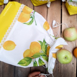 کیسه آستردار و حجم دار طرح میوه لیمو زرد قناری ترکیبی با رنگ زرد