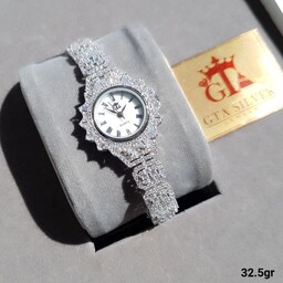 ساعت خورشیدی امرالدکات جواهری نقره عیار925 ابکاری طلا همراه باکارت گارانتی2ساله