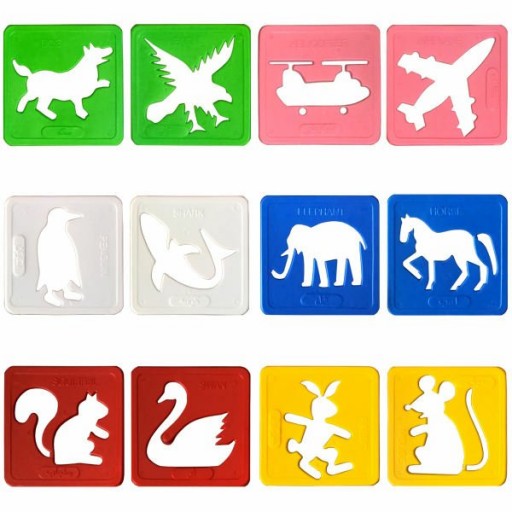 شابلون 12 عددی حیوانات پلاستیکی برای آموزش اشکال حیوانات و تقویت و آموزش نقاشی کودکان در کشیدن حیوانات