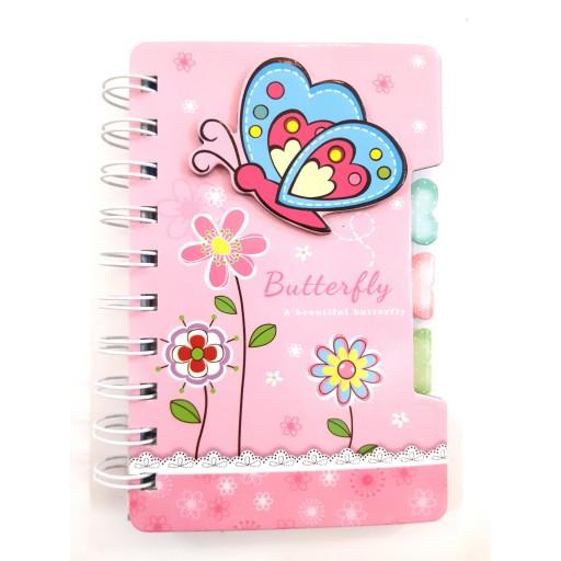 دفترچه سیمی فانتزی رنگی و طرح برجسته با تصاویر پروانه و زرافه