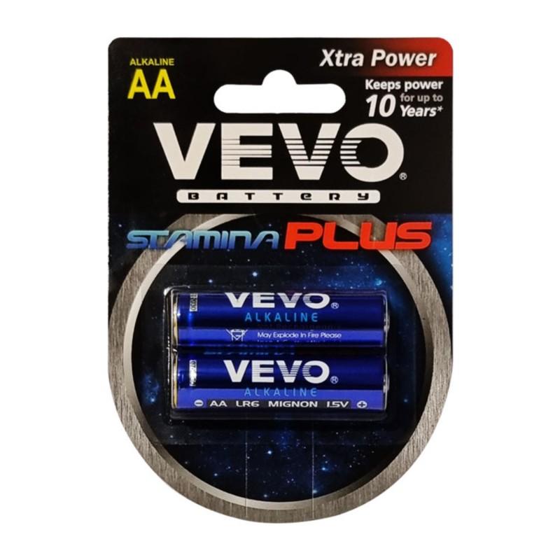 باتری قلمی آلکالاین AA برند VEVO مدل Stamina Plus کارتی 2 عددی