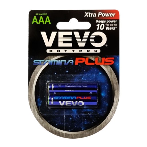 باتری  آلکالاین نیم قلمی AAA برند VEVO مدل Stamina Plus کارتی 2 عددی