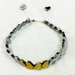 دستبند با سنگ  حدید قلب نقره ای طلایی و قابل سفارش با کش و نخ 