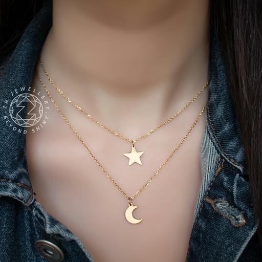گردنبند زنانه دولاین ماه و ستاره(جنسش استیل و رنگ ثابت)