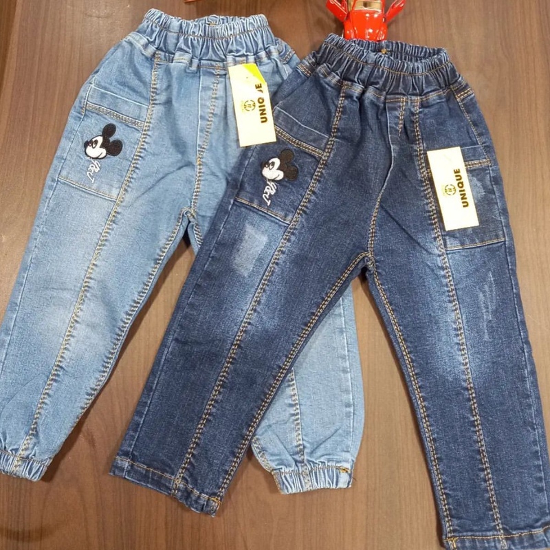 شلوار جین بچگانه مام میکی موس جنس جین اسلپ پر (بهترین کیفیت بازار) سایز55 تا100