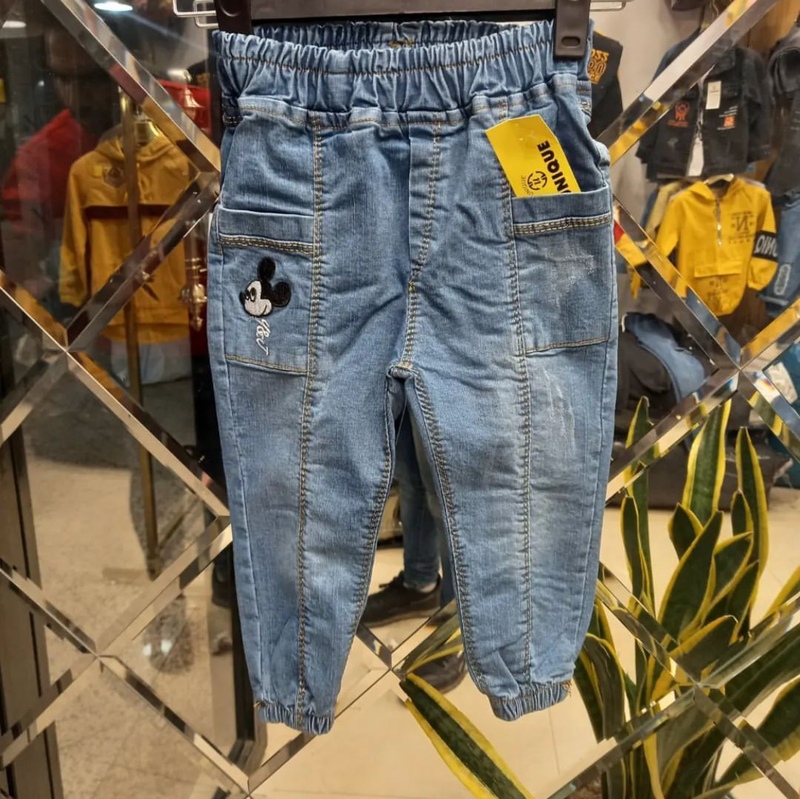 شلوار جین بچگانه مام میکی موس جنس جین اسلپ پر (بهترین کیفیت بازار) سایز55 تا100
