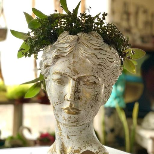 گلدان پلی استر مدل بانوی یونانی مجسمه پتینه  ارتفاع 30