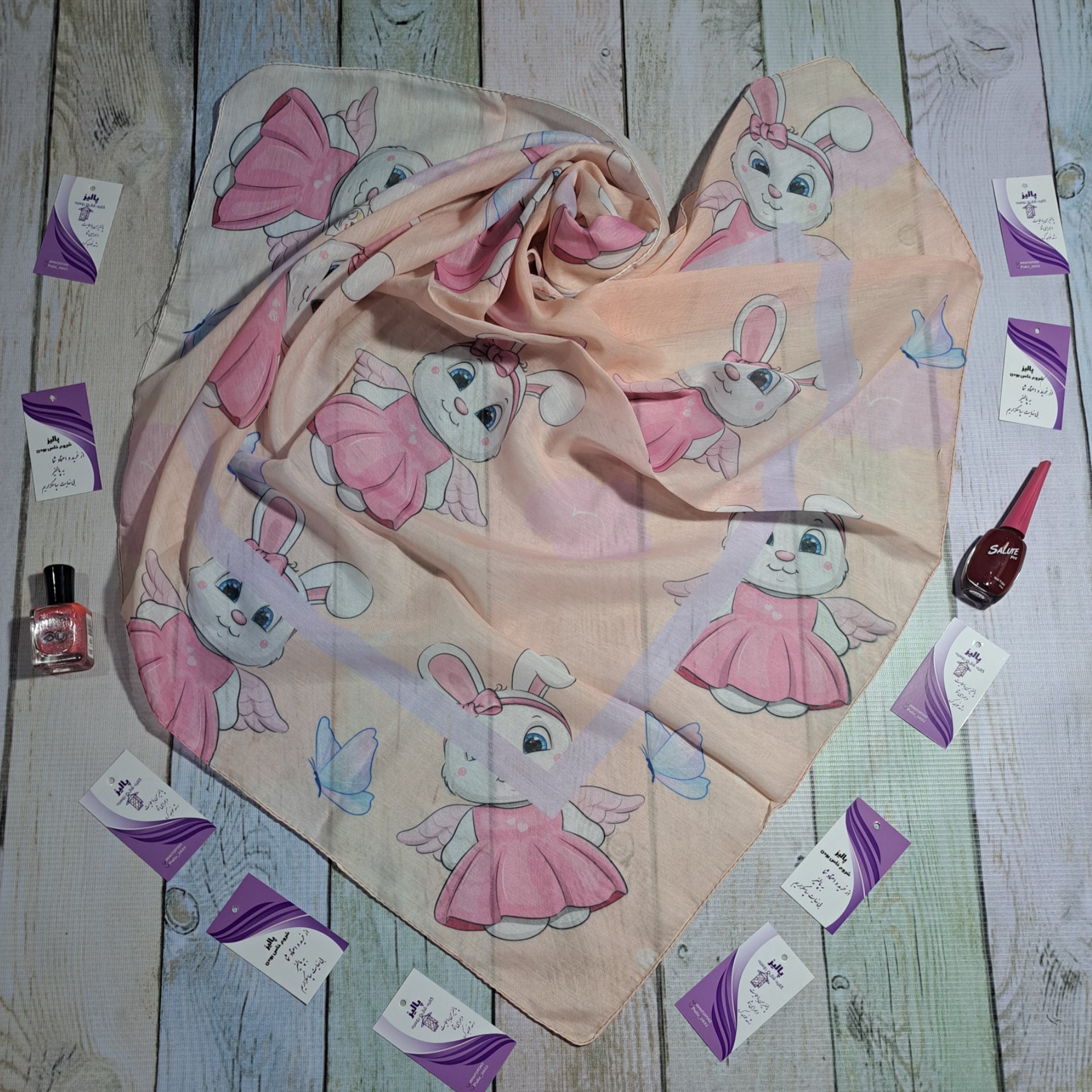 روسری  طرح عروسکی مناسب نوجوانان قواره کار 90 طرح بندی متنوع کد 159