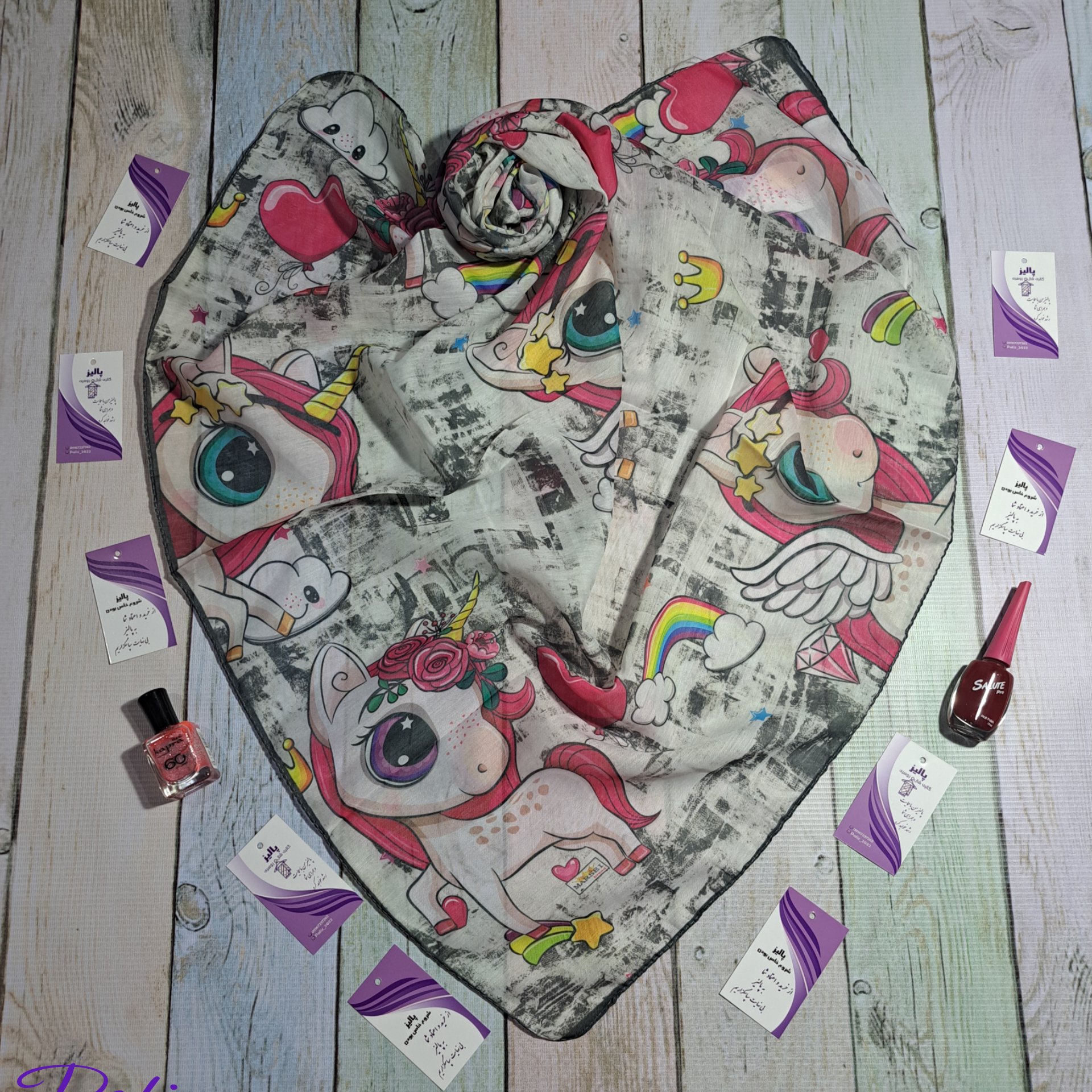 روسری  طرح عروسکی مناسب نوجوانان قواره کار 90 طرح بندی متنوع کد 159