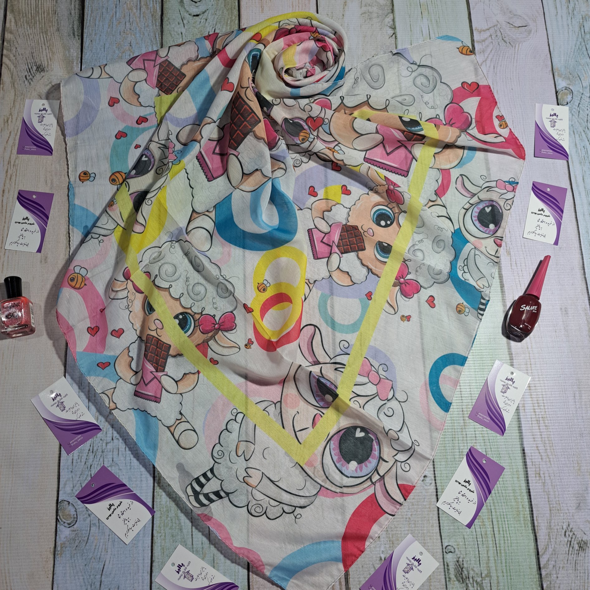 روسری  طرح عروسکی مناسب نوجوانان قواره کار 90 طرح بندی متنوع کد 159