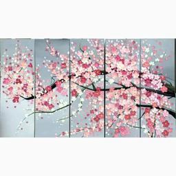 تابلوی نقاشی 5 تیکه شکوفه صورتی