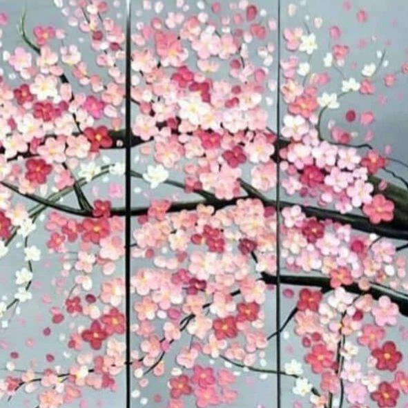 تابلوی نقاشی 5 تیکه شکوفه صورتی