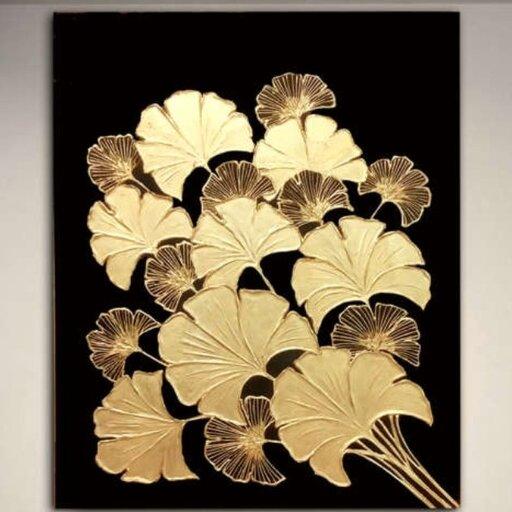 تابلوی نقاشی گل برگ طلایی روی مخمل جیر