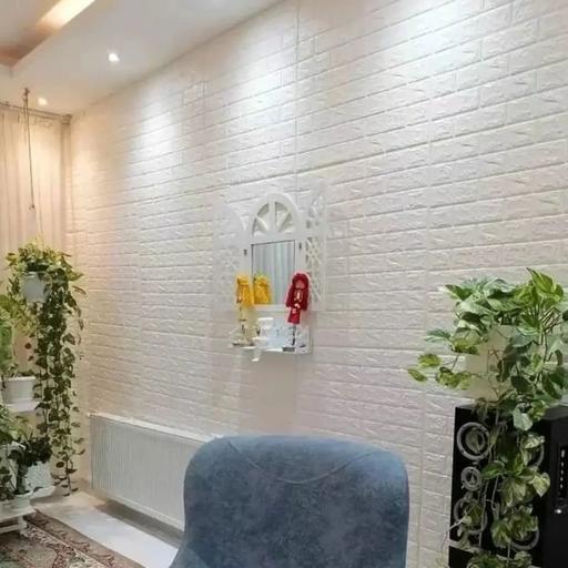 دیوارپوش فومی ابعاد 70در77 پشت چسبدار ضد اب ضخامت یک 60 عددضخانت 9میل طرح آجری رنگ سفید سانت محصول ایرانی