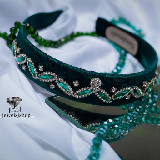 تل سر به رنگ سبز دوخته شده با متریال عالی و خاص هنر جواهر