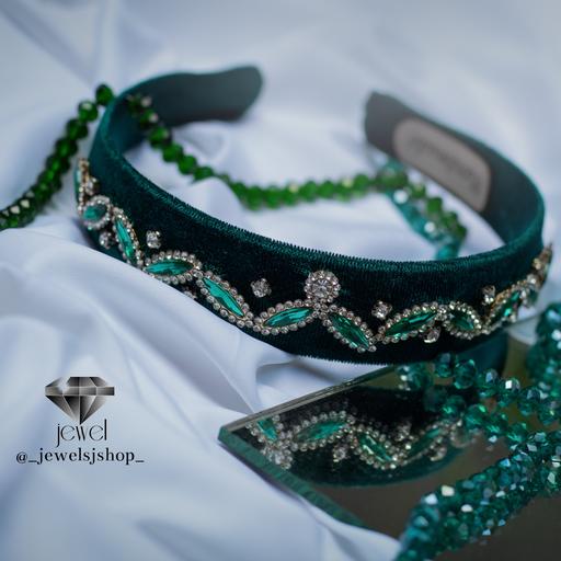 تل سر به رنگ سبز دوخته شده با متریال عالی و خاص هنر جواهر