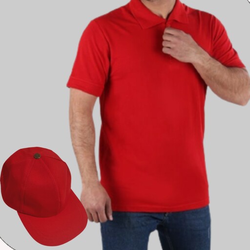 تیشرت جودون مردانه دو دکمه قرمز 