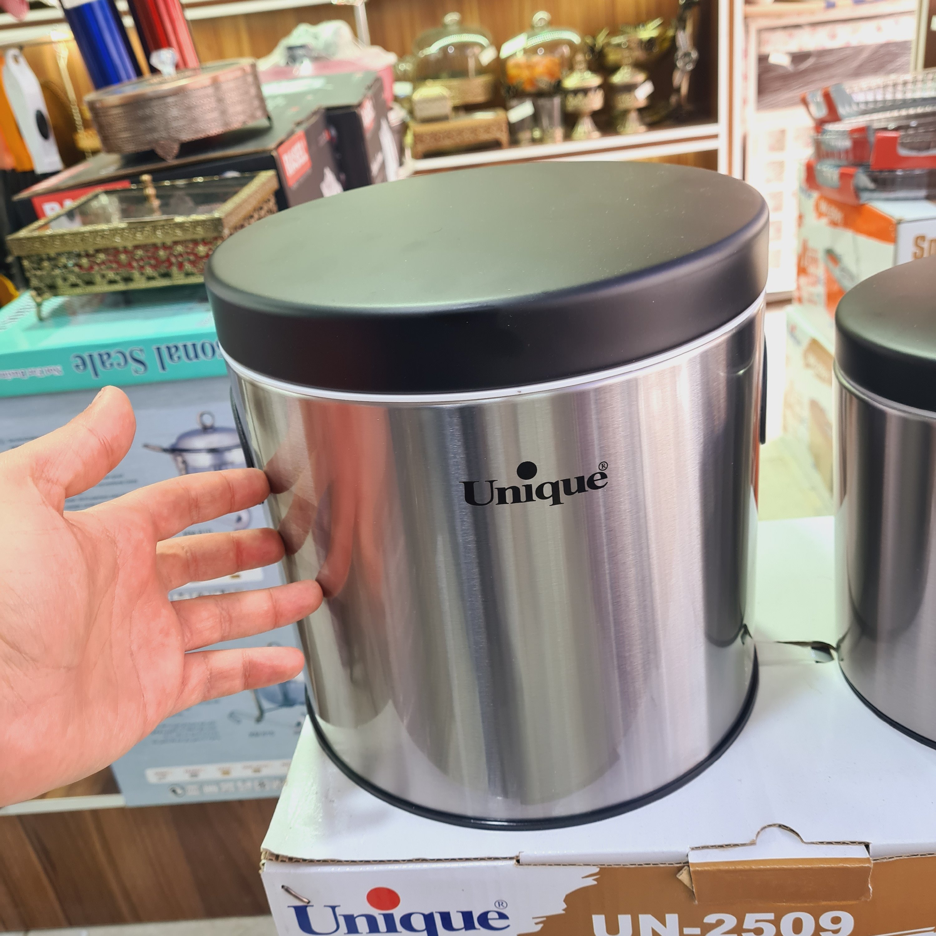 سطل قند و شکر  یونیک اصل تمام استیل سایز بزرگ 2 عددی ، سطل قند ، سطل شکر ، بانکه