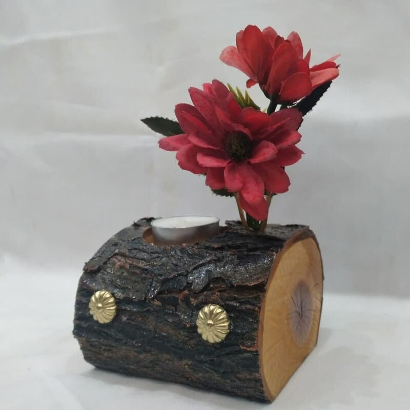گلدان و جای شمع چوبی