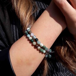 دستبند دوردیفه سنگ عقیق خزه ای- دستبند برای خانم ها و آقایان