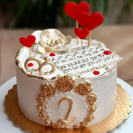 کیک خامه ای سالگرد ازدواج با تزئینات فوندانتی