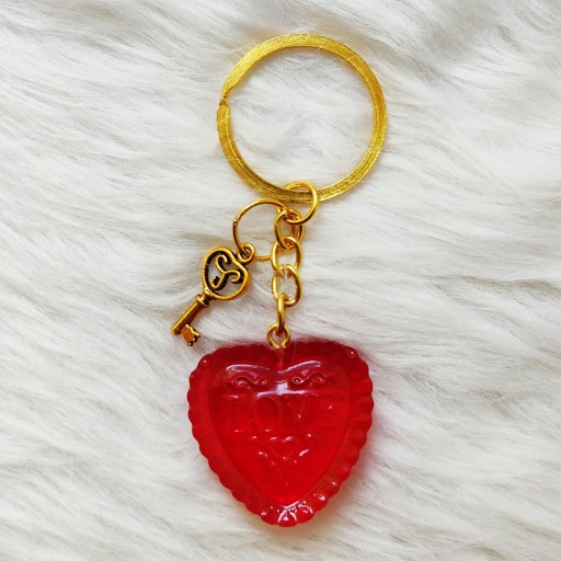 سر کلیدی رزینی قلب قرمز شیشه ایی لاو