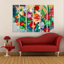 تابلو شاسی 6 تکه طرح نقاشی گل های رنگی کد 206 سایز 120x90 سانتیمتر