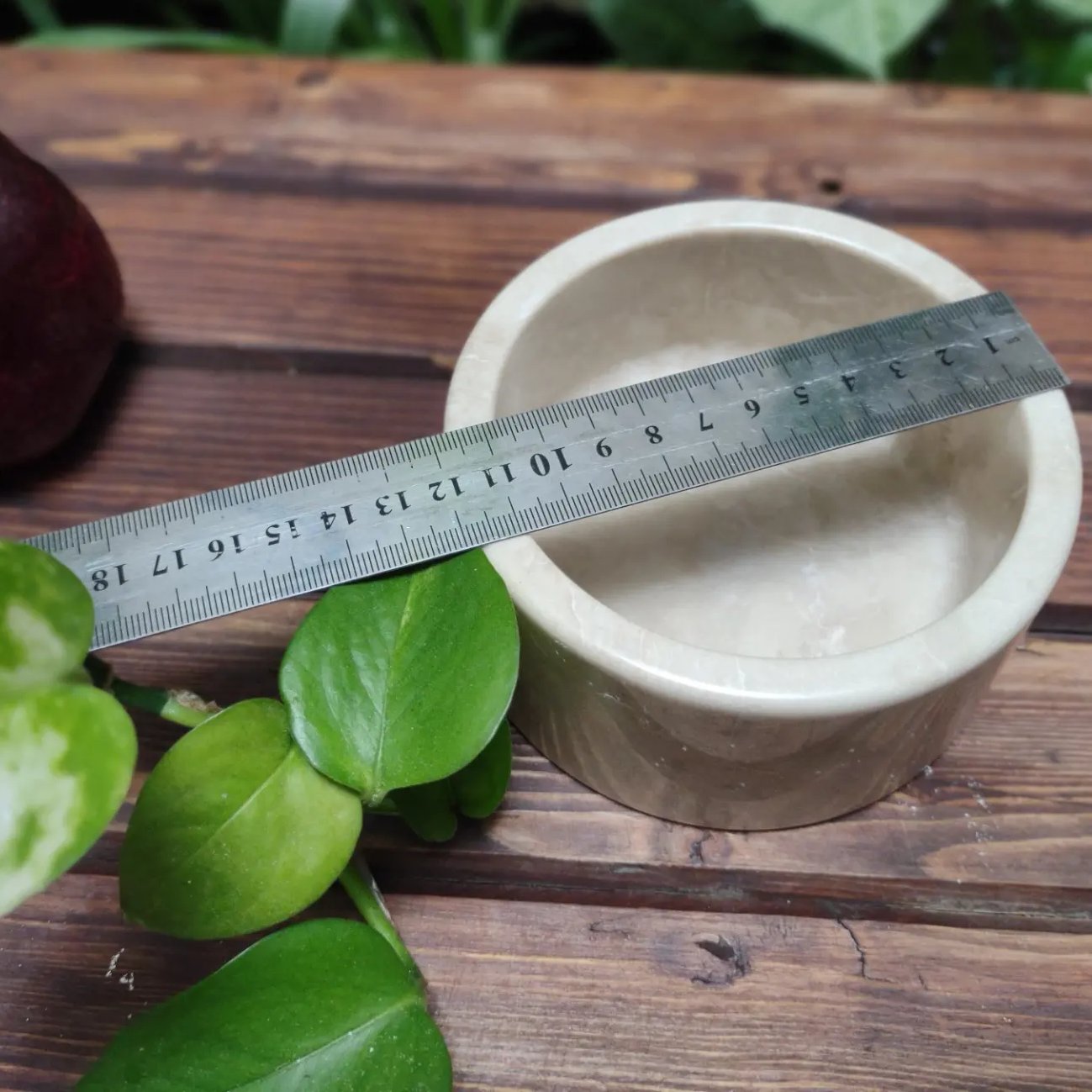 کاسه، پیاله سنگی لبه دار کرم رنگ 12سانتی