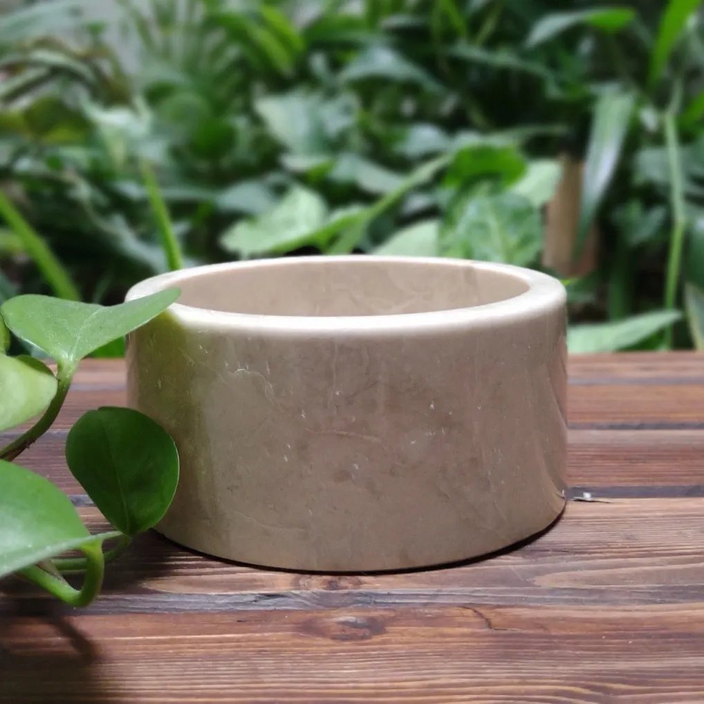 کاسه، پیاله سنگی لبه دار کرم رنگ 12سانتی