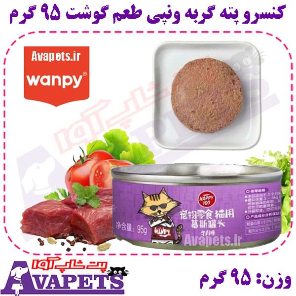 کنسرو پته گربه ونپی طعم گوشت وزن 95 گرم