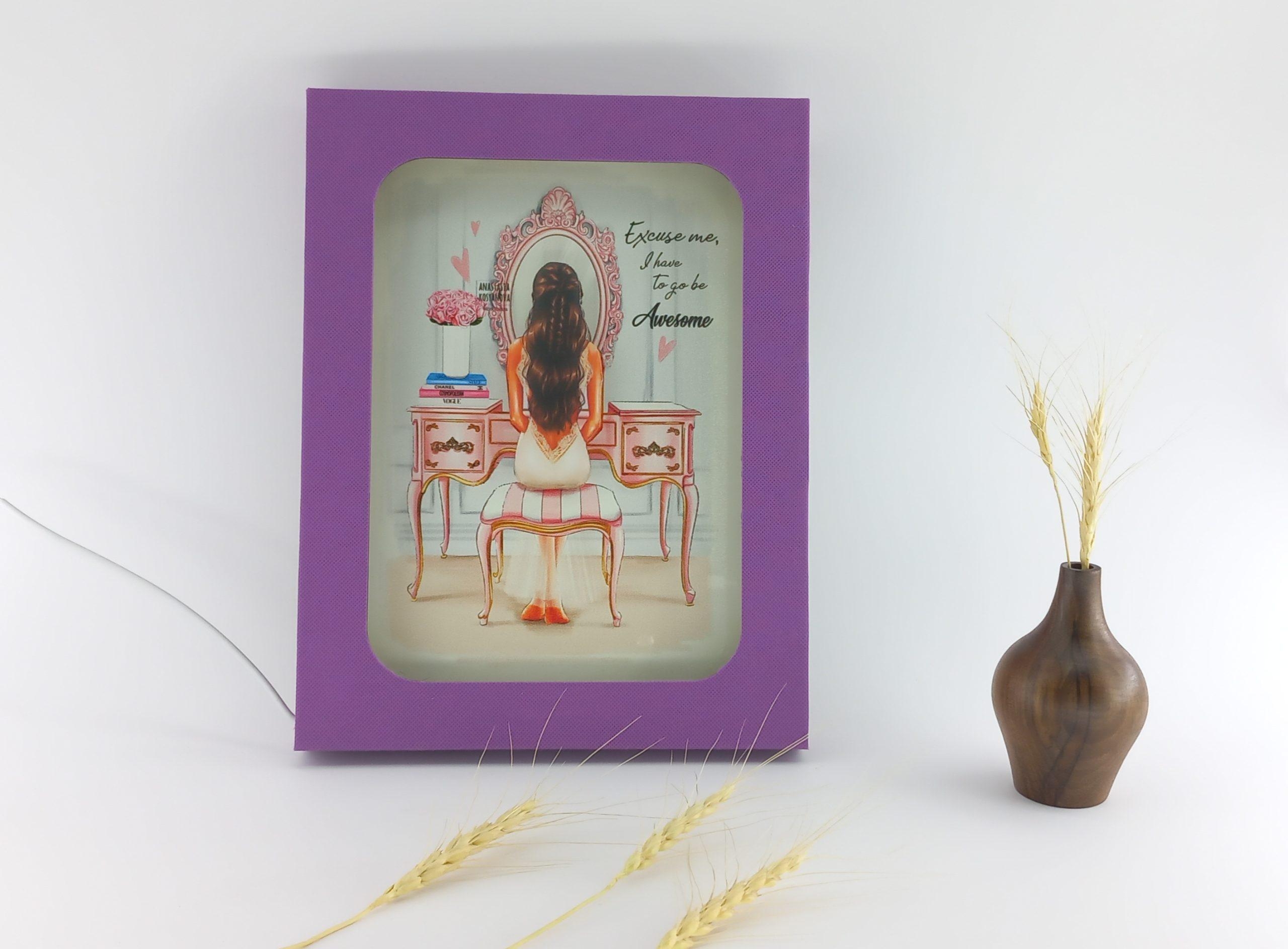 تابلو سه بعدی چراغ دار دختر میز آرایش