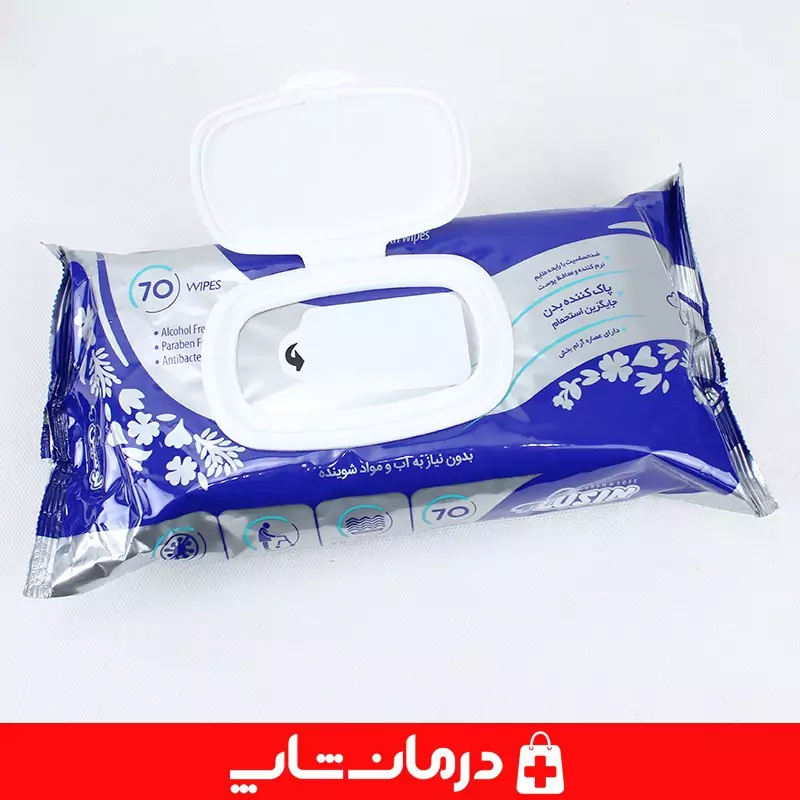 دستمال مرطوب لوسین سالمندان درب دار 70 برگی ، مدل Antibacterial