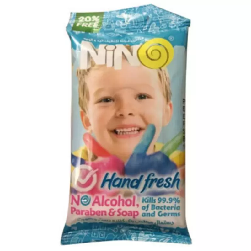 دستمال مرطوب پاک کننده دست و صورت نینو Nino طرح کودک بسته 10 عددی