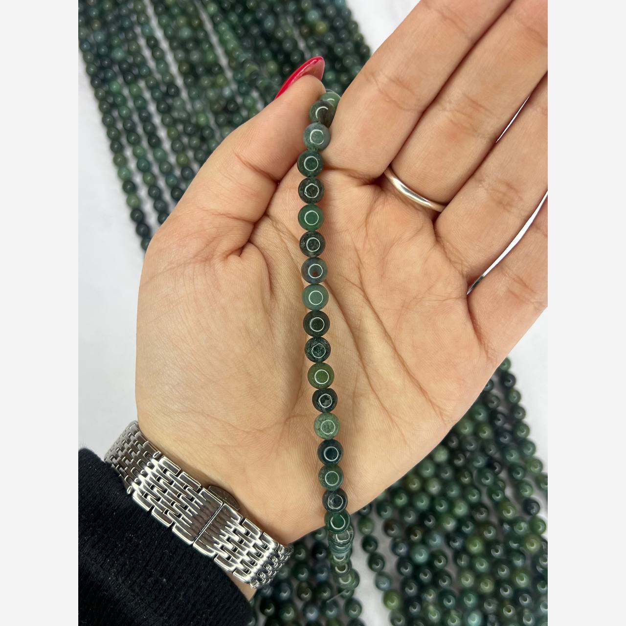 ریسه سنگ عقیق خزه ای اصل کیفیت بالاسایز6 (پس کرایه)
