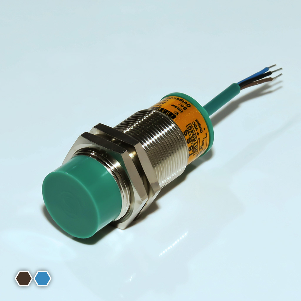 سنسور القایی تبریز سنسور، NPN-NO، قطر 30، سه سیمه، فاصله تشخیص 15mm، کد IS3015-ON