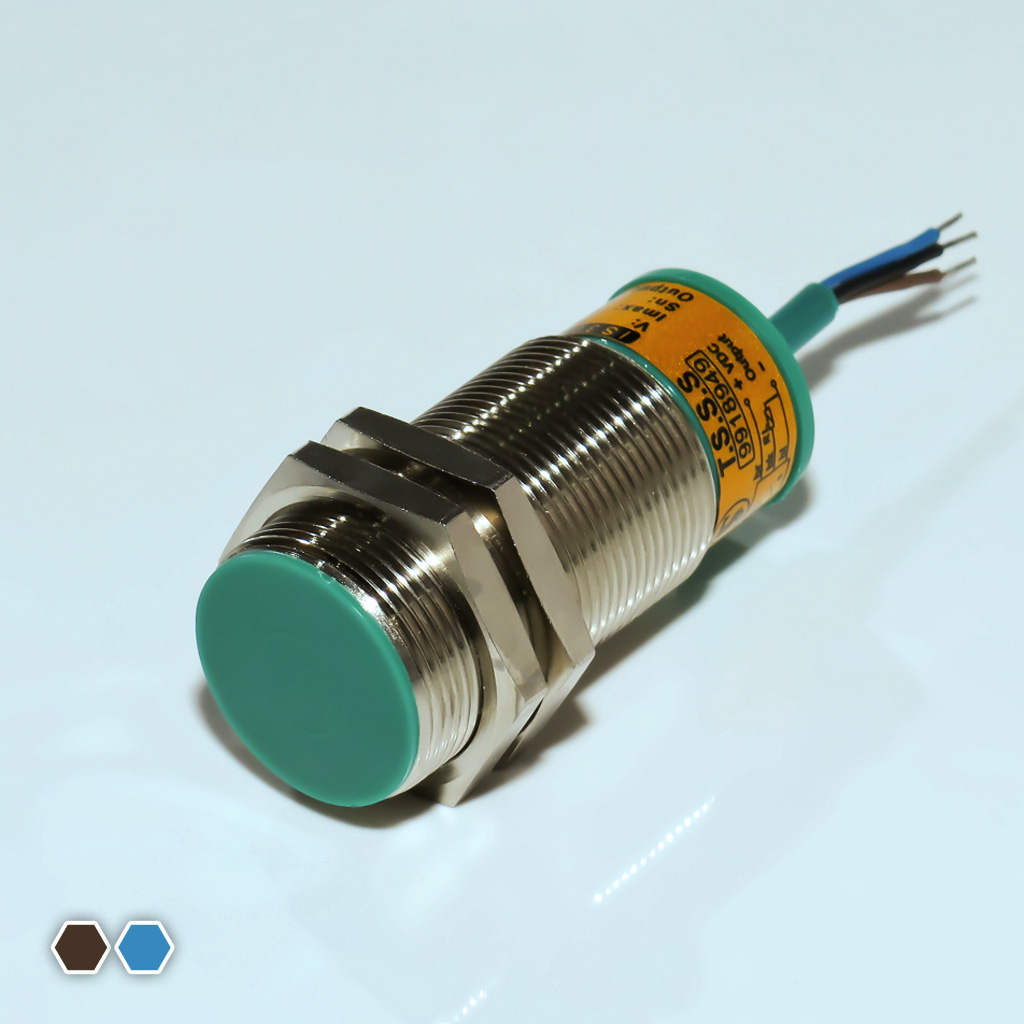 سنسور القایی تبریز سنسور، PNP-NO، قطر 34، چهارپین، فاصله تشخیص 15mm، کد IS3415-OP