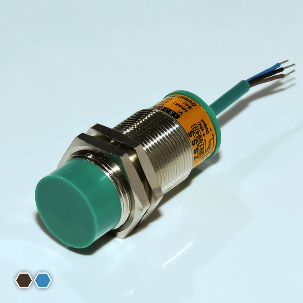 سنسور القایی تبریز سنسور، AC-NO، قطر 34، چهارپین، فاصله تشخیص 20mm، کد IS3420-OA