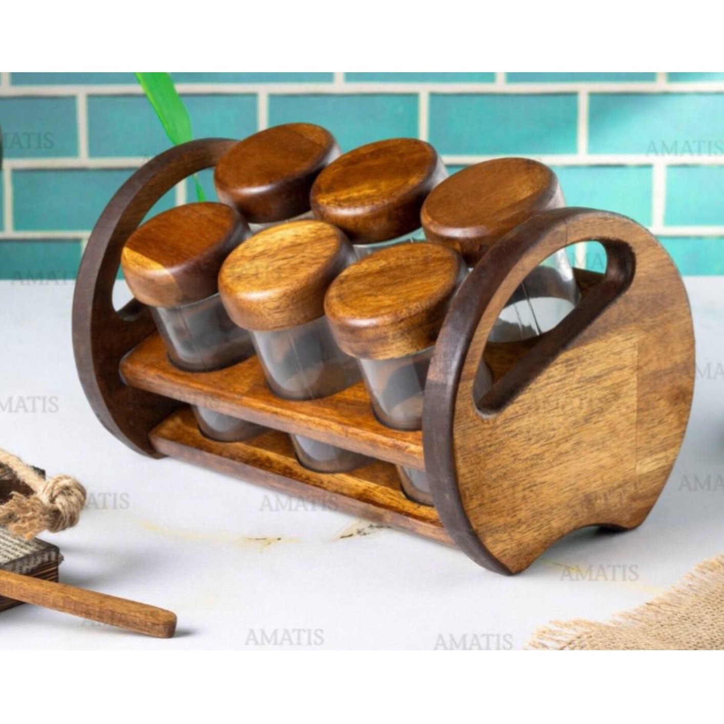 جا ادویه چوبی رنگ تیره (آکاسیا) کج 6 تایی کد 99069 از برند لونا وود