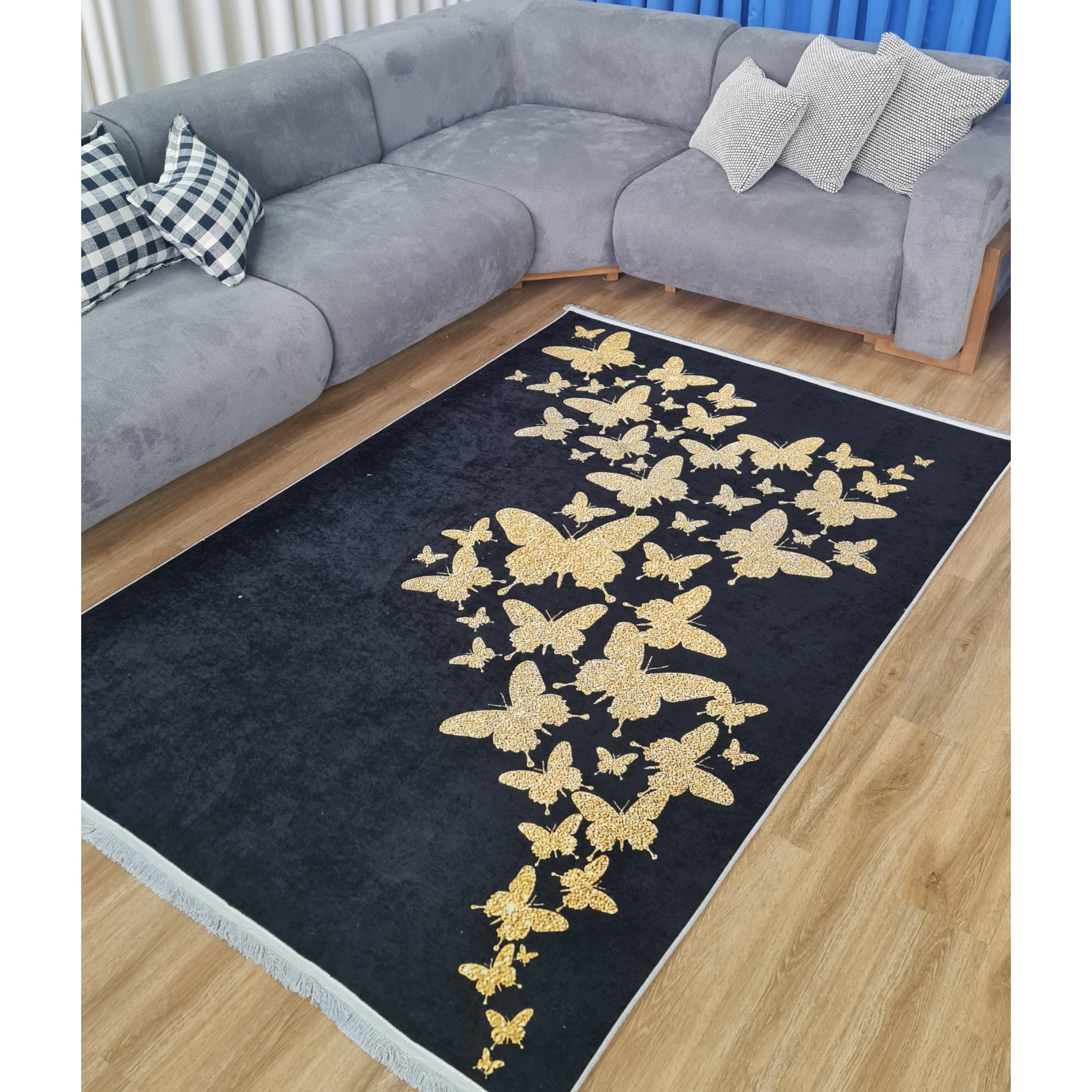 فرشینه مخمل ترک مدرن مشکی طلایی h247 (پس کرایه)