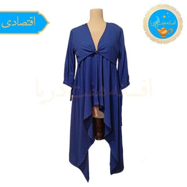 مانتو زنانه آبی کاربنی جلوباز مدل سحر