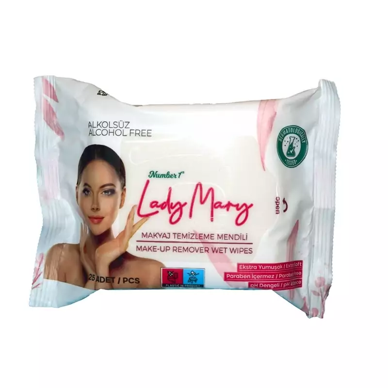 دستمال مرطوب آرایش پاک کن لیدی ماری Lady Mary بسته 25 عددی