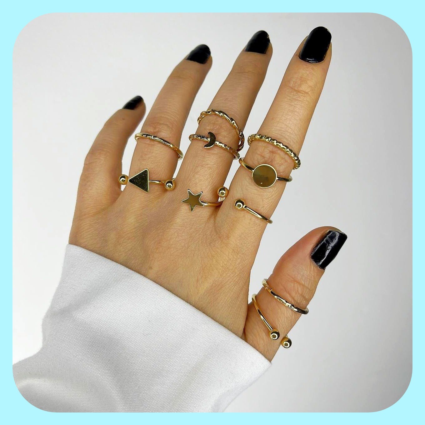 پک انگشتر 10 عددی ماه و ستاره طلایی