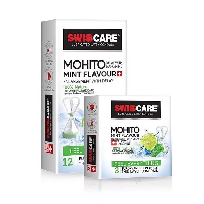 کاندوم موهیتو نعنا سوئیس کر SWISS CARE Mohito Mint بسته 12 عددی
