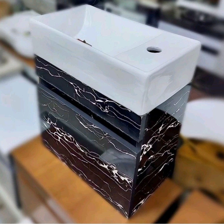 روشویی کابینتی مشکی رگه سفید شیر ازبغل سنگ چینی باکیفیت (پس کرایه)