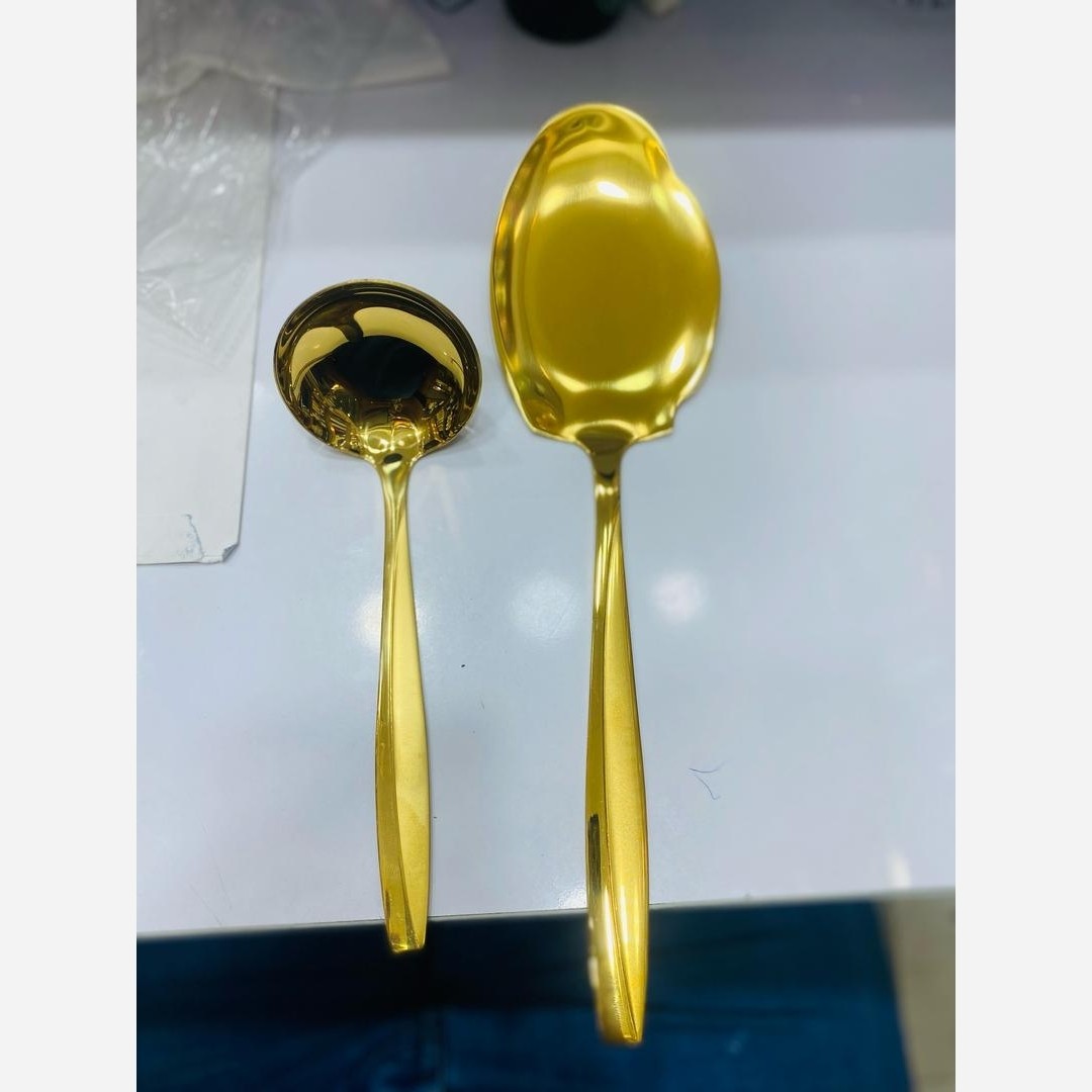 کفگیر و ملاقه طلایی یونیک طرح ماینز(خطی) و اینه ای (گناوه لاکچری)