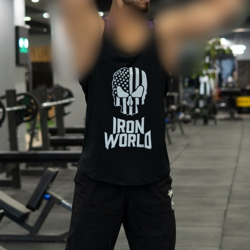 رکابی بدنسازی مدل IRON WORLD مشکی دورنگ حرفه ای رکابی مردانه رکابی پسرانه رکابی بدنسازی مردانه لباس ورزشی ست ورزشی