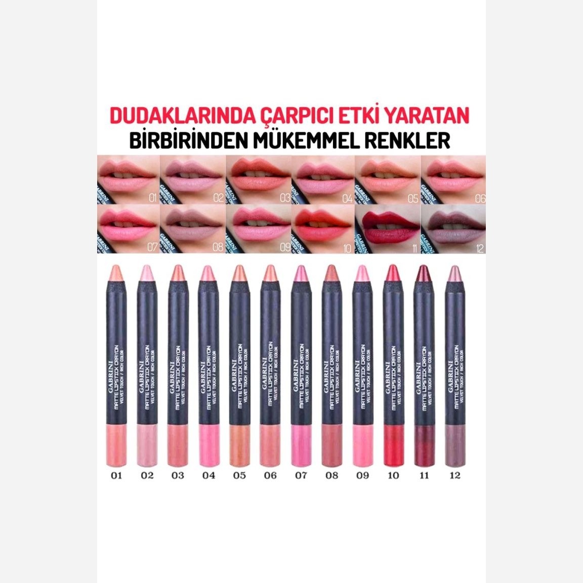 رژلب مدادی گابرینی مات در 24 شماره رنگی مداد لب